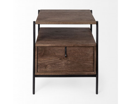 Mercana - Glenn I Dark Brown Wood with Black Iron Frame Square End/Side Table