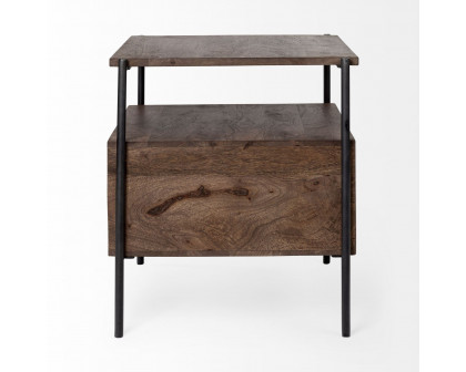 Mercana - Glenn I Dark Brown Wood with Black Iron Frame Square End/Side Table