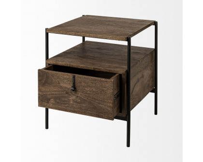 Mercana - Glenn I Dark Brown Wood with Black Iron Frame Square End/Side Table