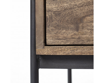 Mercana - Glenn I Dark Brown Wood with Black Iron Frame Square End/Side Table