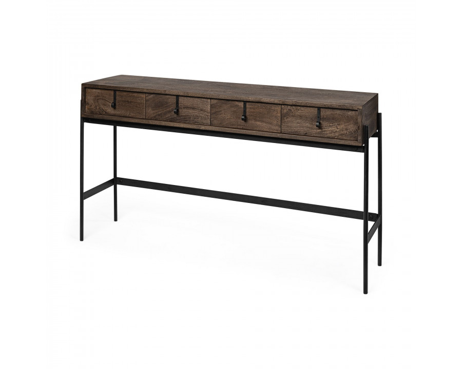 Mercana - Glenn III Dark Brown Wood with Black Iron Frame/4 Drawer Console Table