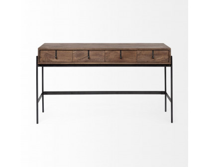 Mercana - Glenn III Dark Brown Wood with Black Iron Frame/4 Drawer Console Table