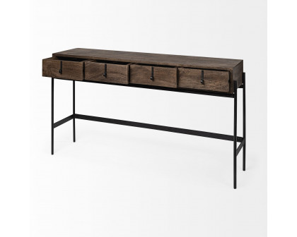 Mercana - Glenn III Dark Brown Wood with Black Iron Frame/4 Drawer Console Table