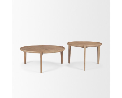 Mercana - Cleaver Round Brown Solid Wood Nesting Coffee Tables (Set of 2)