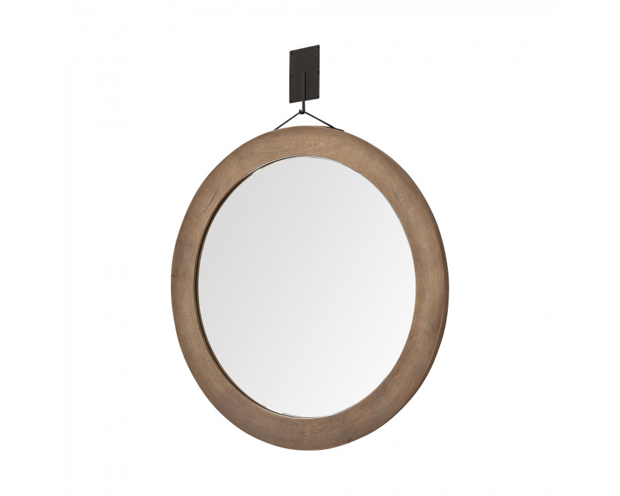 Mercana - Avram 43.5" Round Brown Wood Frame Mirror