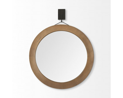 Mercana - Avram 43.5" Round Brown Wood Frame Mirror