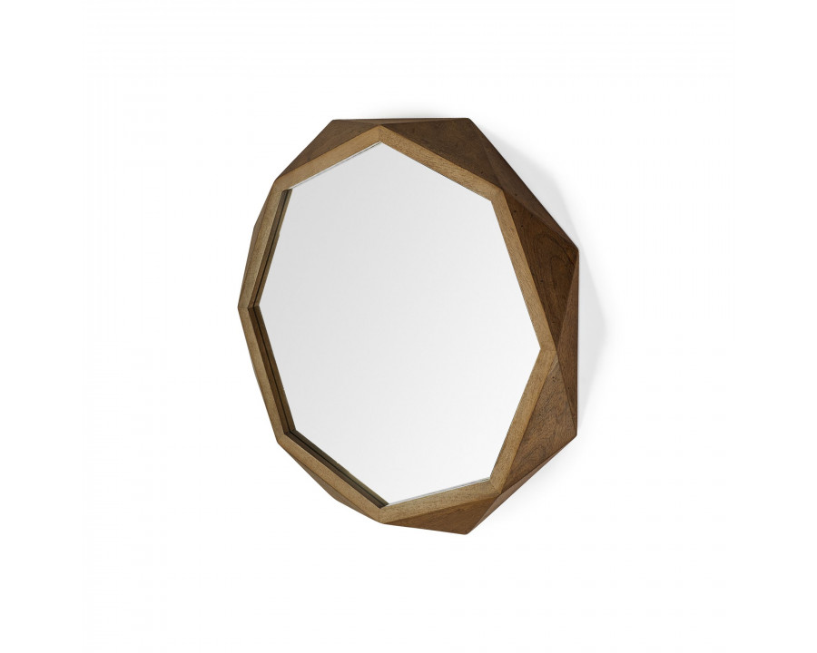 Mercana Aramis I Octagon 32" Wall Mirror with Wood Frame - Brown