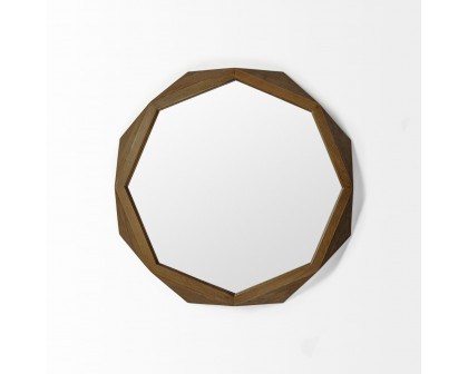 Mercana Aramis I Octagon 32" Wall Mirror with Wood Frame - Brown