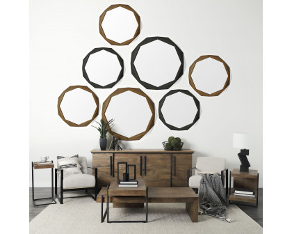 Mercana Aramis I Octagon 32" Wall Mirror with Wood Frame - Brown