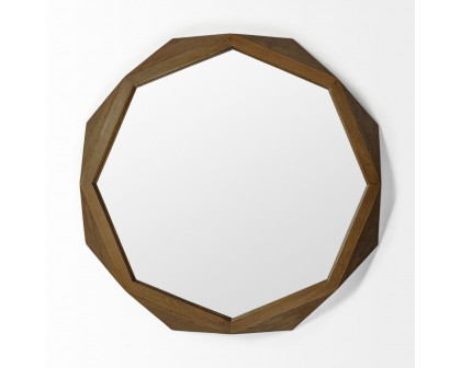 Mercana Aramis II Octagon 41" Wall Mirror with Wood Frame - Brown