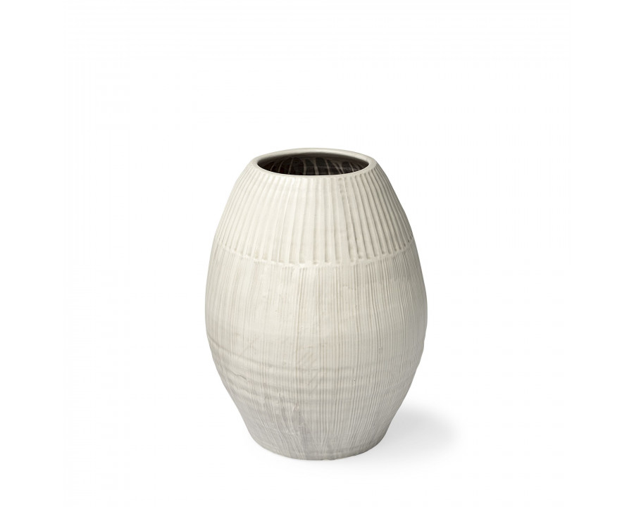 Mercana Reyan Small Ceramic Striped Vase - White