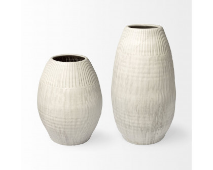 Mercana Reyan Small Ceramic Striped Vase - White