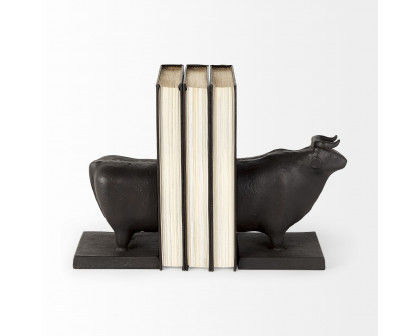 Mercana - Taurus III 9L x 4W Black Cast Aluminum Bull Bookends (Set of 2)