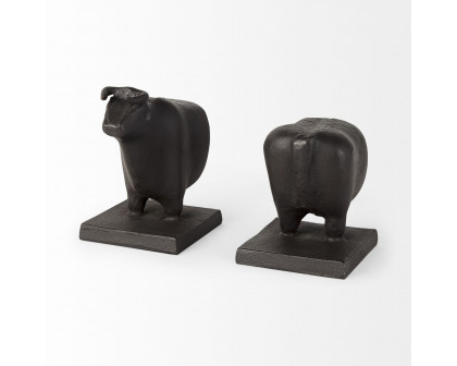 Mercana - Taurus III 9L x 4W Black Cast Aluminum Bull Bookends (Set of 2)