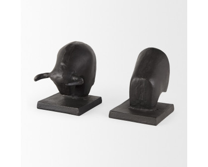 Mercana - Tauro III 10L x 5W Black Cast Aluminum Raging Bull Bookends (Set of 2)