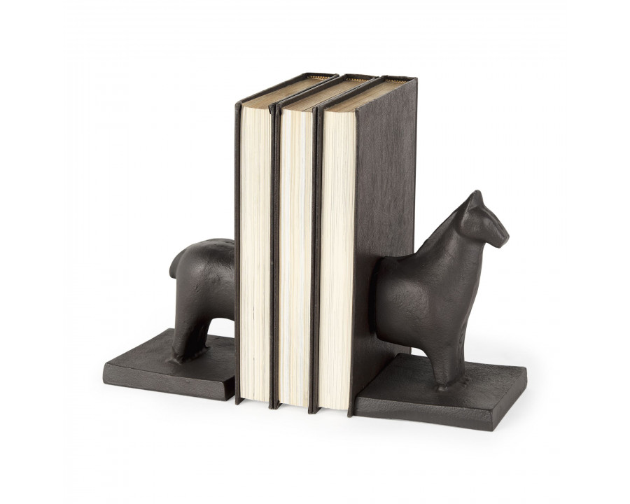 Mercana - Sphynx III 9L x 4W Black Cast Aluminum Horse Shaped Bookends (Set of 2)