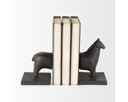 Mercana - Sphynx III 9L x 4W Black Cast Aluminum Horse Shaped Bookends (Set of 2)