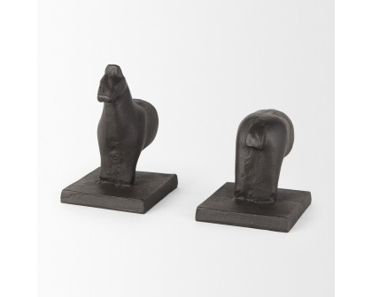 Mercana - Sphynx III 9L x 4W Black Cast Aluminum Horse Shaped Bookends (Set of 2)