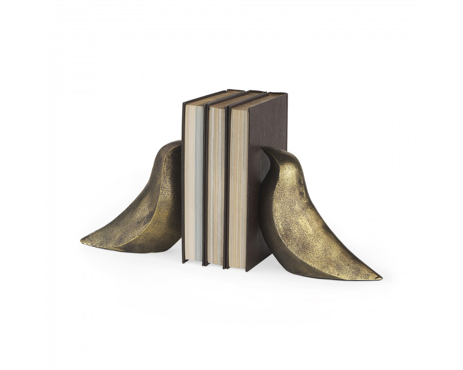 Mercana - Dover 15L x 4W Gold Aluminum Dove Bookends (Set of 2)