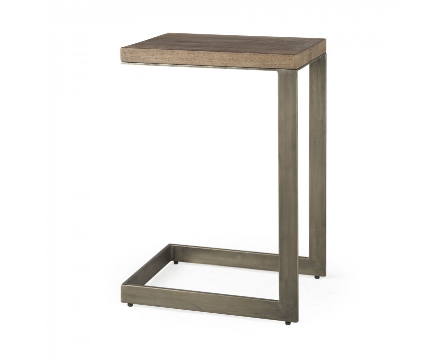 Mercana - Faye Medium Brown Wood with Antique Nickel Finished Metal Base C Side Table