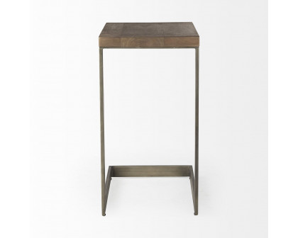 Mercana - Faye Medium Brown Wood with Antique Nickel Finished Metal Base C Side Table