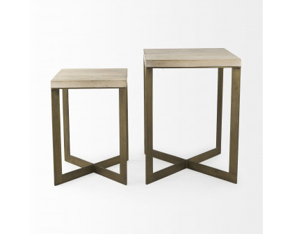 Mercana Faye End Table with Gold Metal Base (Set of 2) - Beige