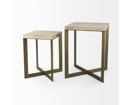 Mercana Faye End Table with Gold Metal Base (Set of 2) - Beige