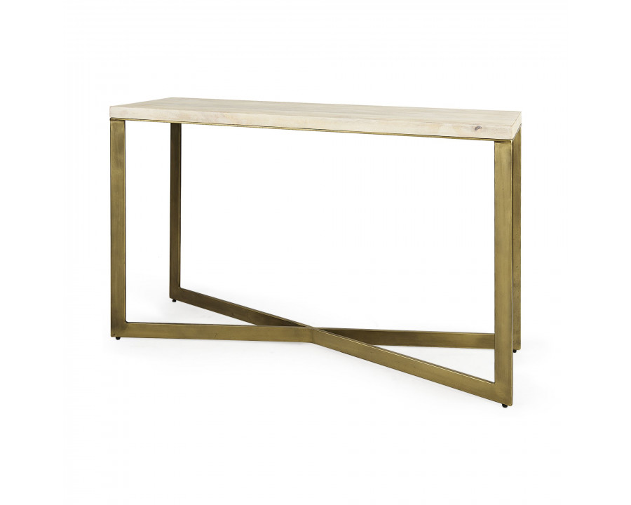 Mercana Faye Console Table with Gold Metal Base - Beige