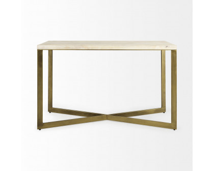 Mercana Faye Console Table with Gold Metal Base - Beige