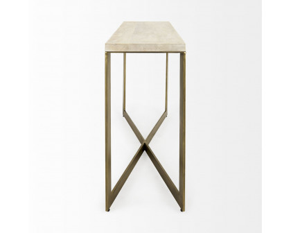 Mercana Faye Console Table with Gold Metal Base - Beige