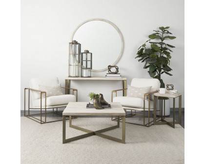 Mercana Faye Console Table with Gold Metal Base - Beige