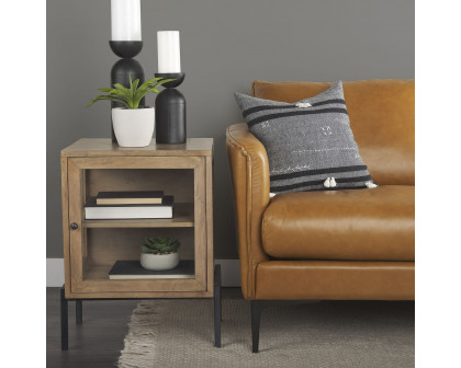 Mercana Arelius End Table with Black Metal Frame - Light Brown