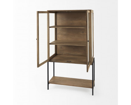 Mercana Arelius Cabinet with Black Metal Base - Light Brown