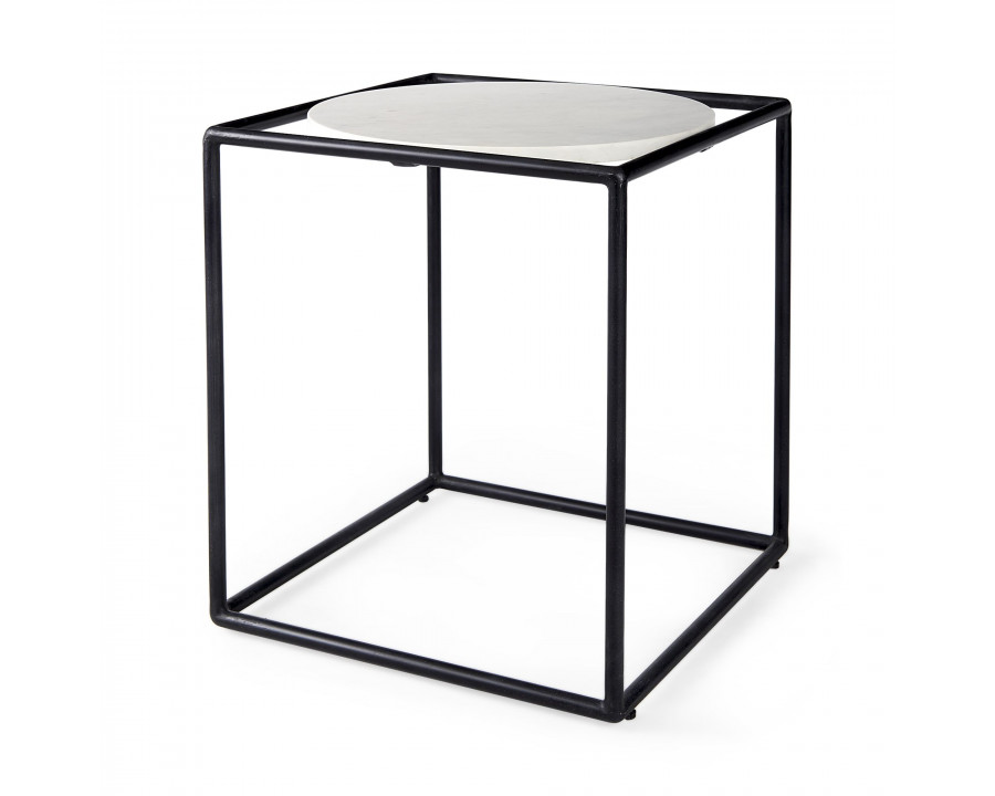 Mercana - Austen Round White Marble Top with Black Metal Frame Side Table