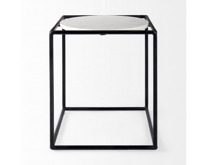 Mercana - Austen Round White Marble Top with Black Metal Frame Side Table