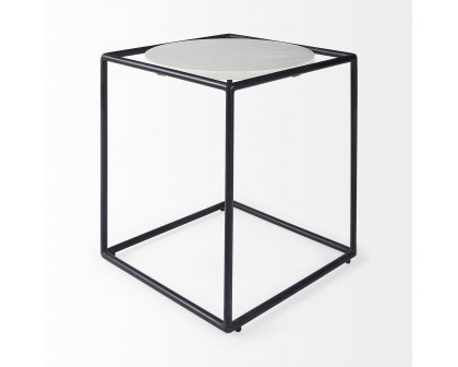 Mercana - Austen Round White Marble Top with Black Metal Frame Side Table