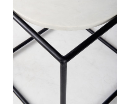 Mercana - Austen Round White Marble Top with Black Metal Frame Side Table