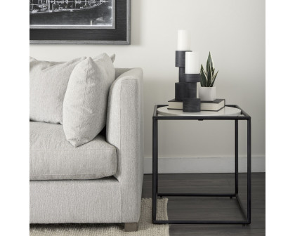 Mercana - Austen Round White Marble Top with Black Metal Frame Side Table