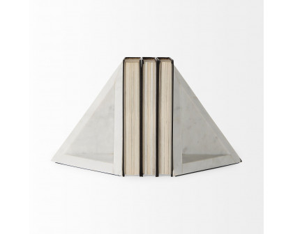 Mercana Sophia Marble Medium Book Ends (Set of 2) - White/Black