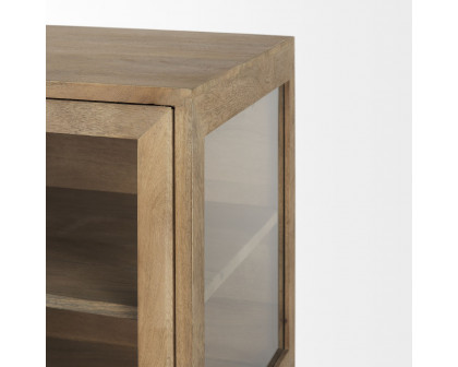 Mercana Arelius Wood Black Metal Base with 2 Glass Doors Accent Cabinet - Light Brown