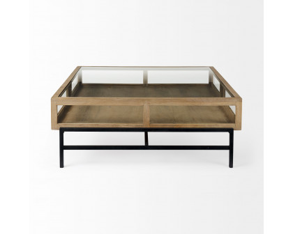 Mercana Arelius Square Coffee Table with Black Metal Base - Light Brown