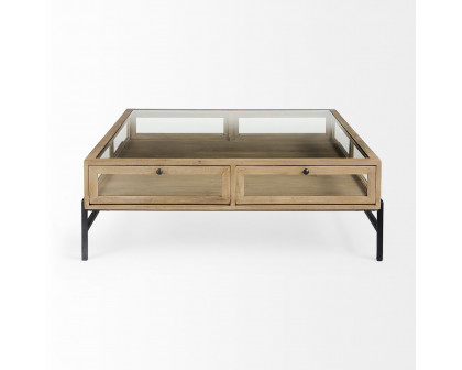 Mercana Arelius Square Coffee Table with Black Metal Base - Light Brown