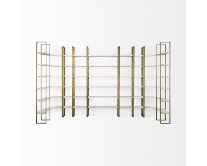 Mercana Taunton Shelving Unit with Gold Metal Frame - Light Brown/Gold