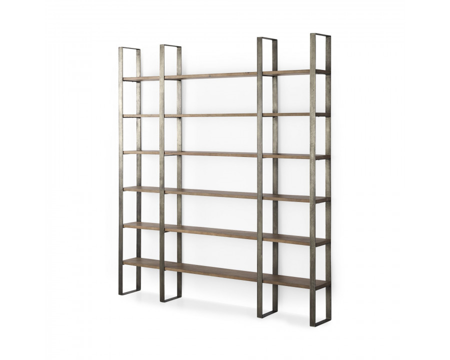 Mercana Taunton Shelving Unit with Antique Nickel Metal Frame - Brown/Nickel