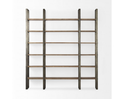 Mercana Taunton Shelving Unit with Antique Nickel Metal Frame - Brown/Nickel