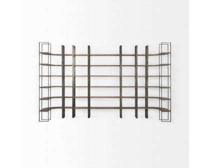 Mercana Taunton Shelving Unit with Antique Nickel Metal Frame - Brown/Nickel