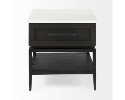 Mercana - Divina Black-Brown Wood with White Marble Top and Black Metal Base Side Table