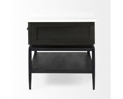 Mercana - Divina Black-Brown Wood with White Marble Top and Black Metal Base Side Table