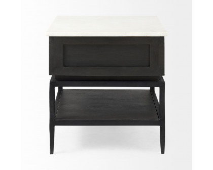 Mercana - Divina Black-Brown Wood with White Marble Top and Black Metal Base Side Table