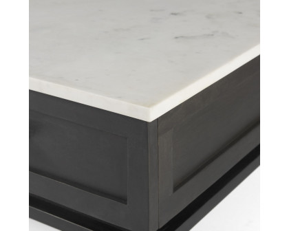 Mercana - Divina Black-Brown Wood with White Marble Top and Black Metal Base Side Table